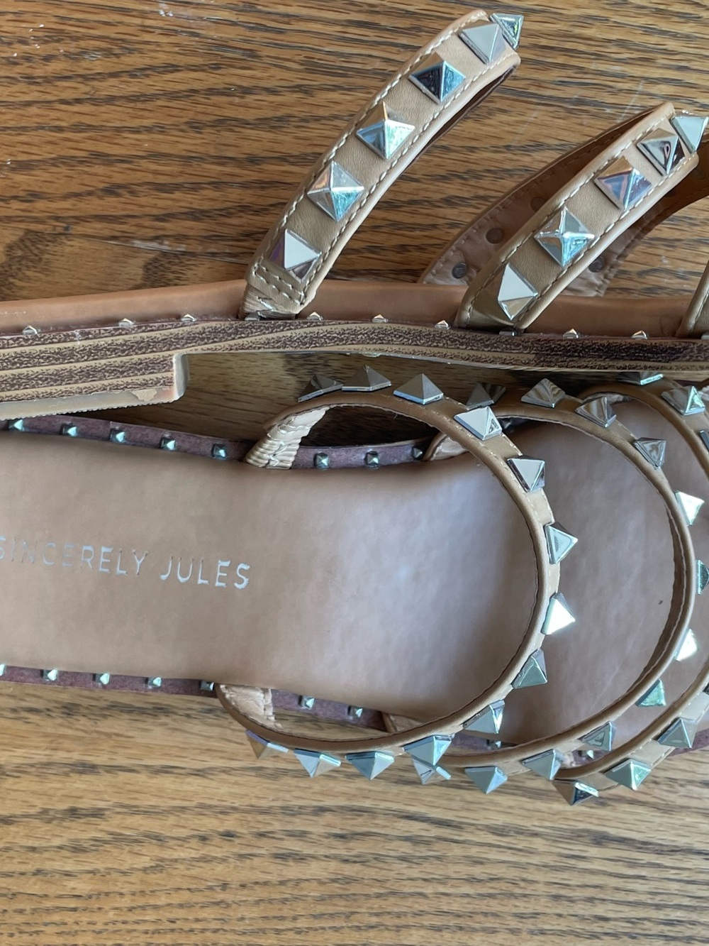 Sincerly Jules Studded Nude Multi-strap Slide Sandals SZ 7.5 - Picture 4 of 6